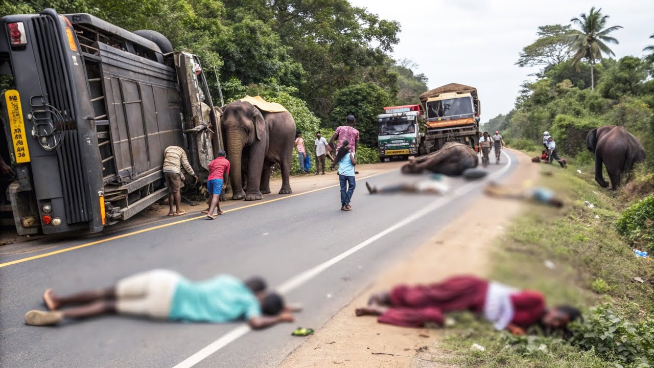 🐘 A terrifying moment when a wild elephant attacks vehicles on the jungle road..#elephantattack