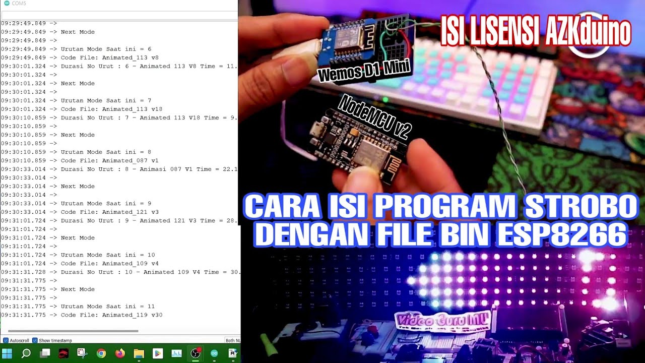 Cara isi program Strobo ESP8266 NodeMCU / Wemos D1 Mini dengan file .bin + Cara isi Lisensi AZKduino