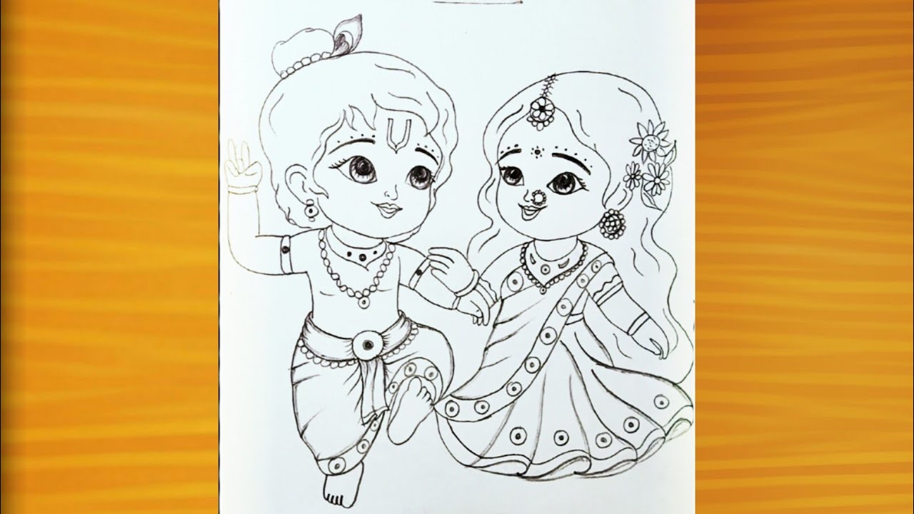 Radha Krishna Easy Sketch Tutorial (Step By Step) | Radha Krishna Drawing | Chitra | Krishna Drawing
