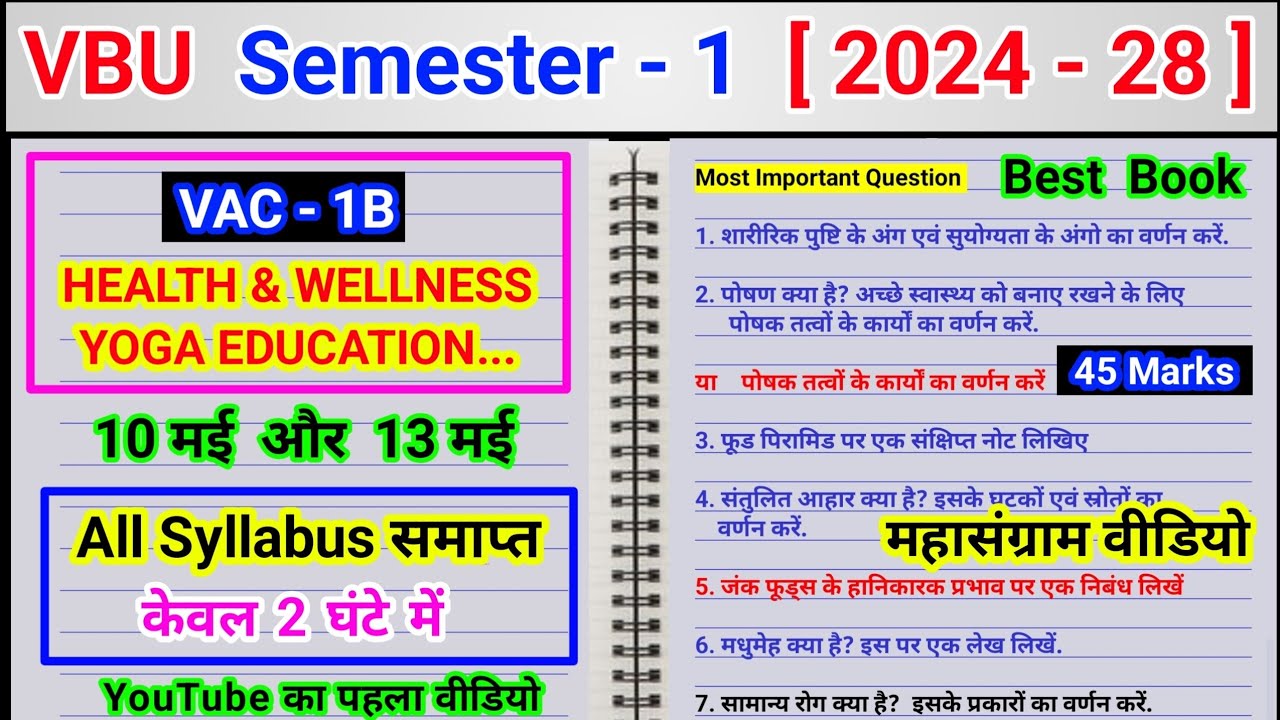 VAC 1B Health Wellness Yoga Education And Sports And Fitness Important Question sharirik post ke ang
