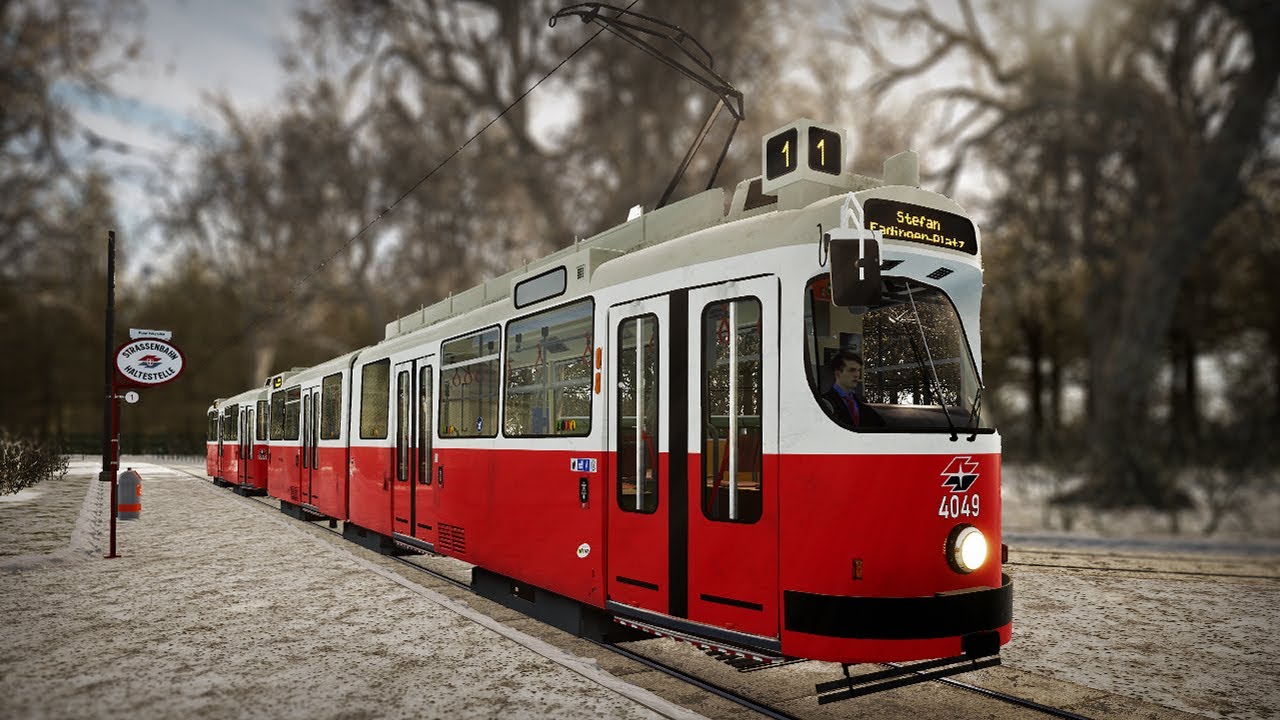 Старый трамвай с прицепом! Зимний утренний рейс в TramSim на E2!
