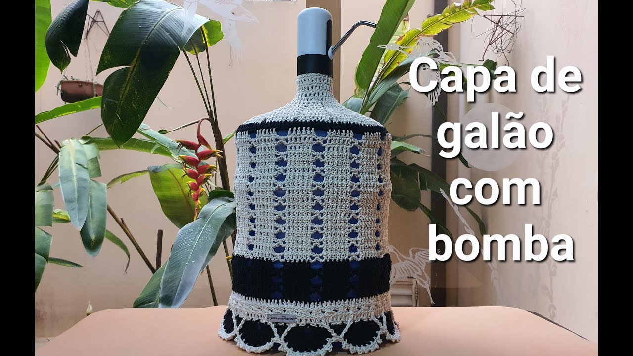 Capa em crochê para galão de água com bomba/invertido 20L.