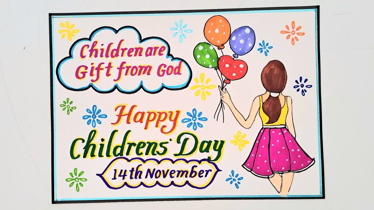 Children's Day Drawing Step By Step//Happy Children's Day Poster Drawing//How to Draw Children's day