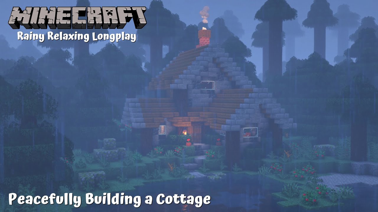 Rainy Relaxing Minecraft Longplay - Peacefully Building a Cottage [No Commentary]