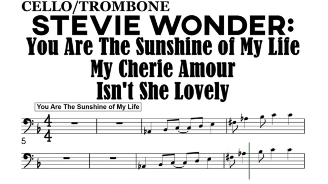 MEDLEY Stevie Wonder Cello Trombone Sheet Music Backing Track Play Along Partitura