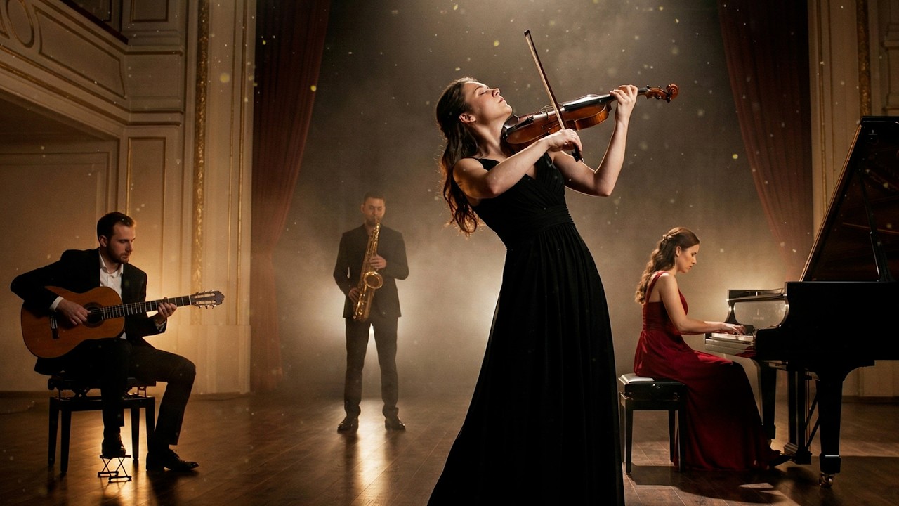 Saxophone, Violin & Piano – Beautiful Romantic Instrumental Inside A Grand Theater Stage