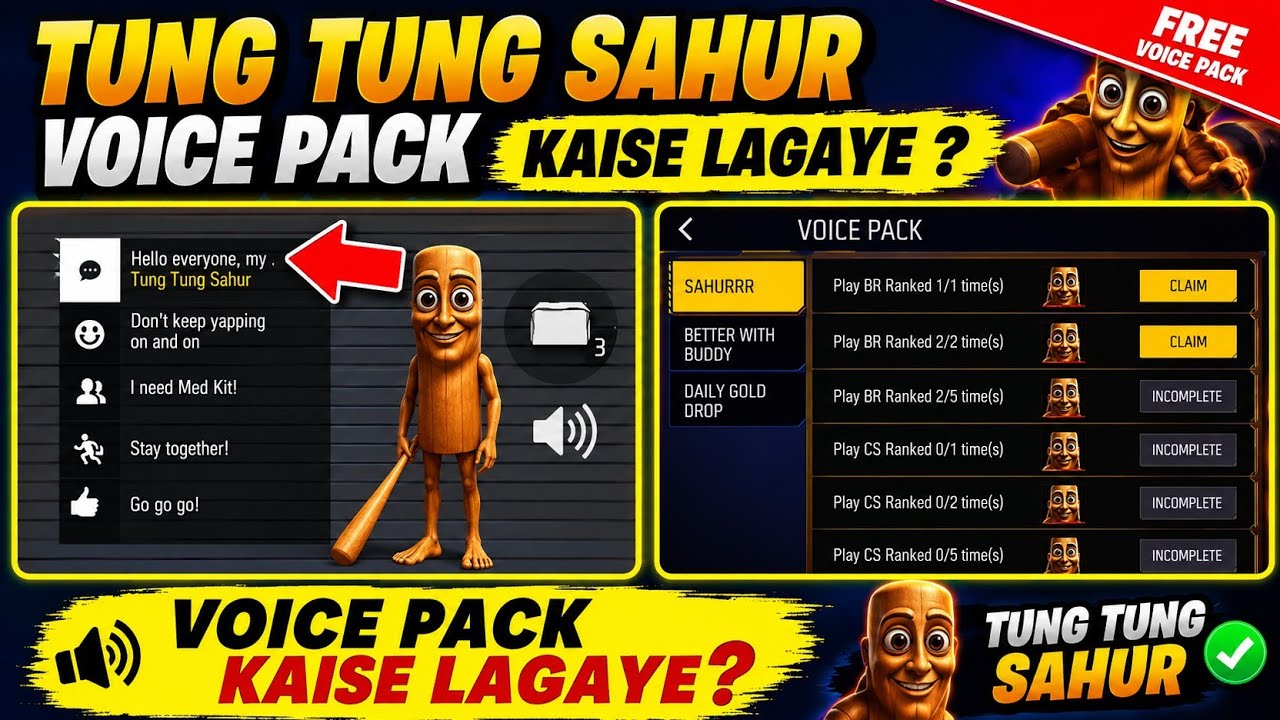 How to Equip Tung Tung Sahur Voice Pack in Free Fire | Tung Tung Sahur Voice Pack Kaise Lagaye
