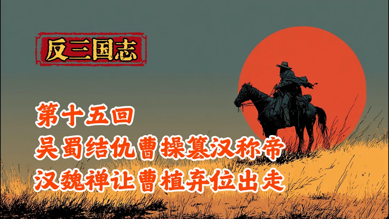 曹操篡位登基。曹植避祸出走。刘备、孙权各有打算。诸葛孔明、鲁肃、关羽、赵云、张飞又做什么安排？反三国志第十五回