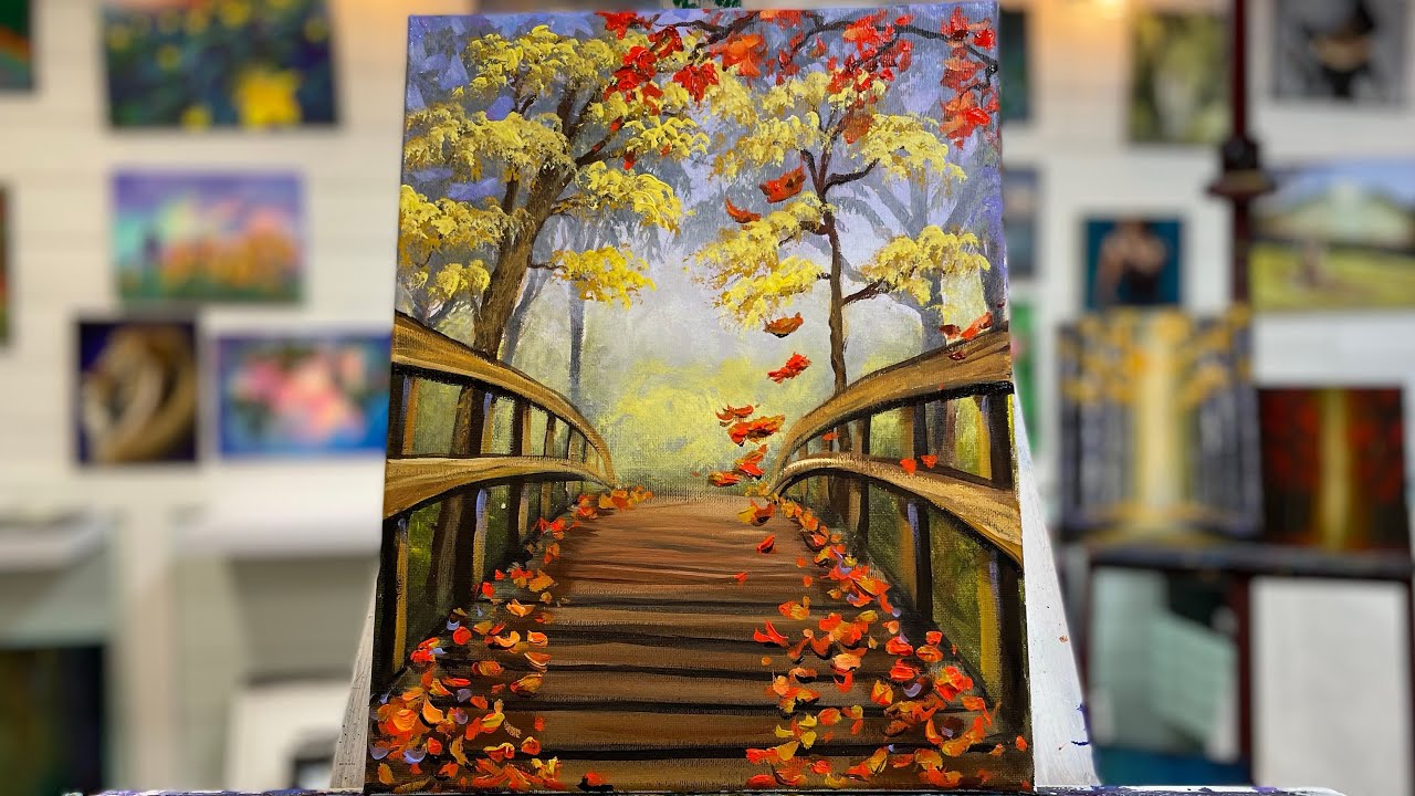 How To Paint “Over The Bridge & Through The  Leaves” | acrylic painting tutorial