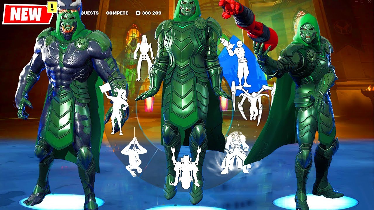 Absolute DOOM (Fortnite Marvel Season 4 Battle Pass Skin) doing Built In Emotes and Funny Dances