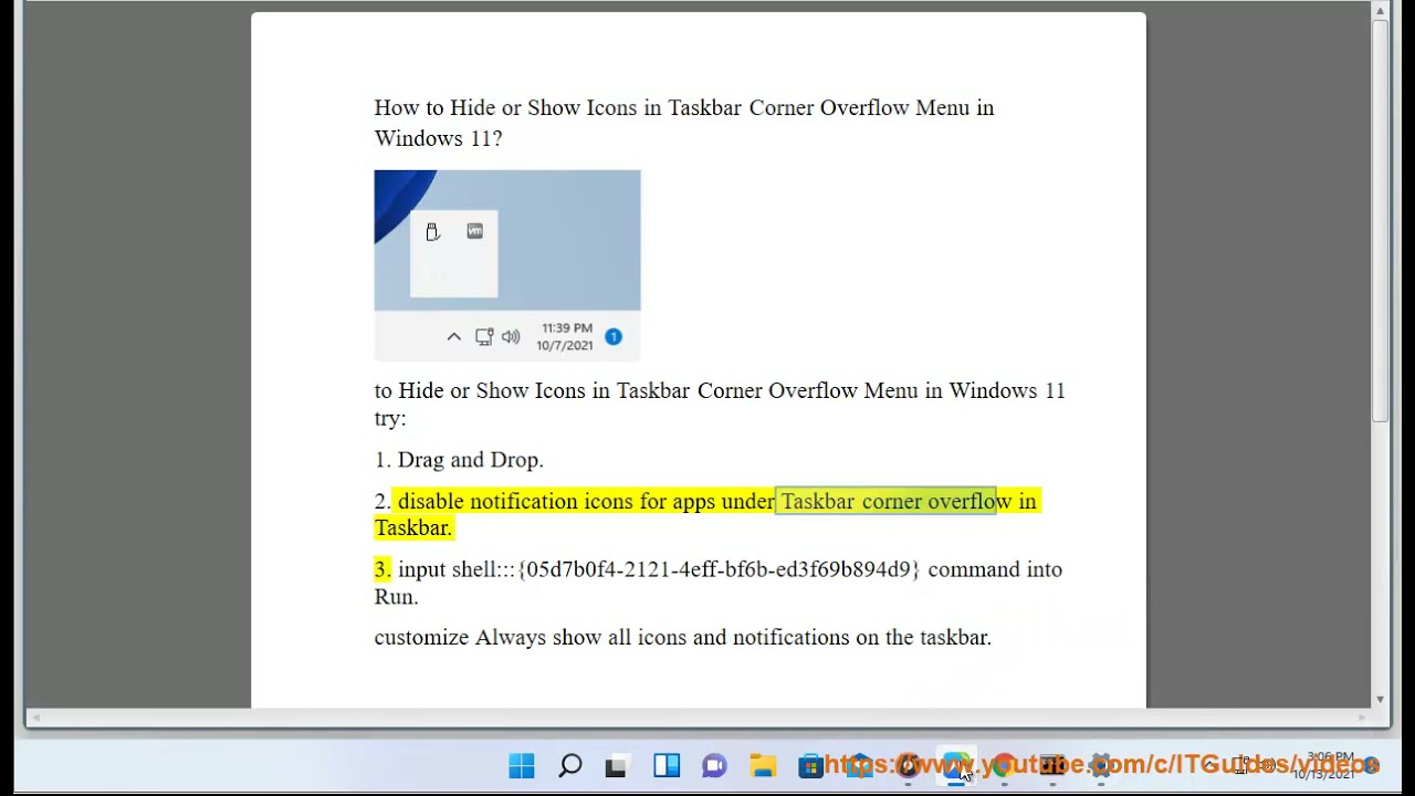 Hide/Show Icons in Taskbar Corner Overflow Menu in Windows 11