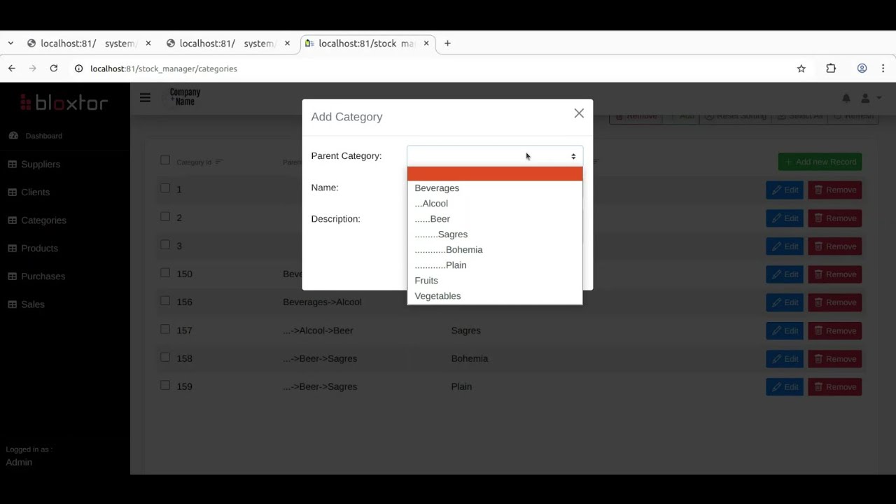Bloxtor - Create a Stock Manager - Lesson 17 - Allowing multi-level categories within categories
