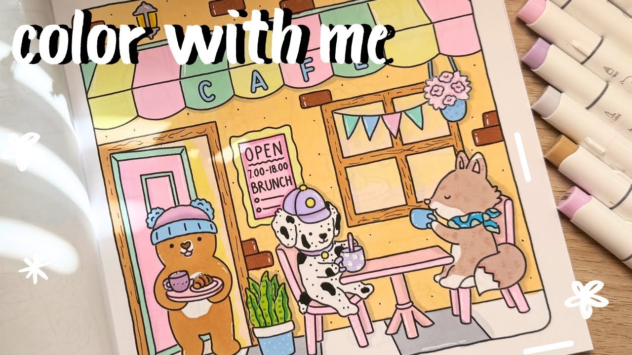 Color with me: Cafe | Vivi Tinta Fuzzy Hygge | Ohuhu marker codes | Music by Oneul 🎶 