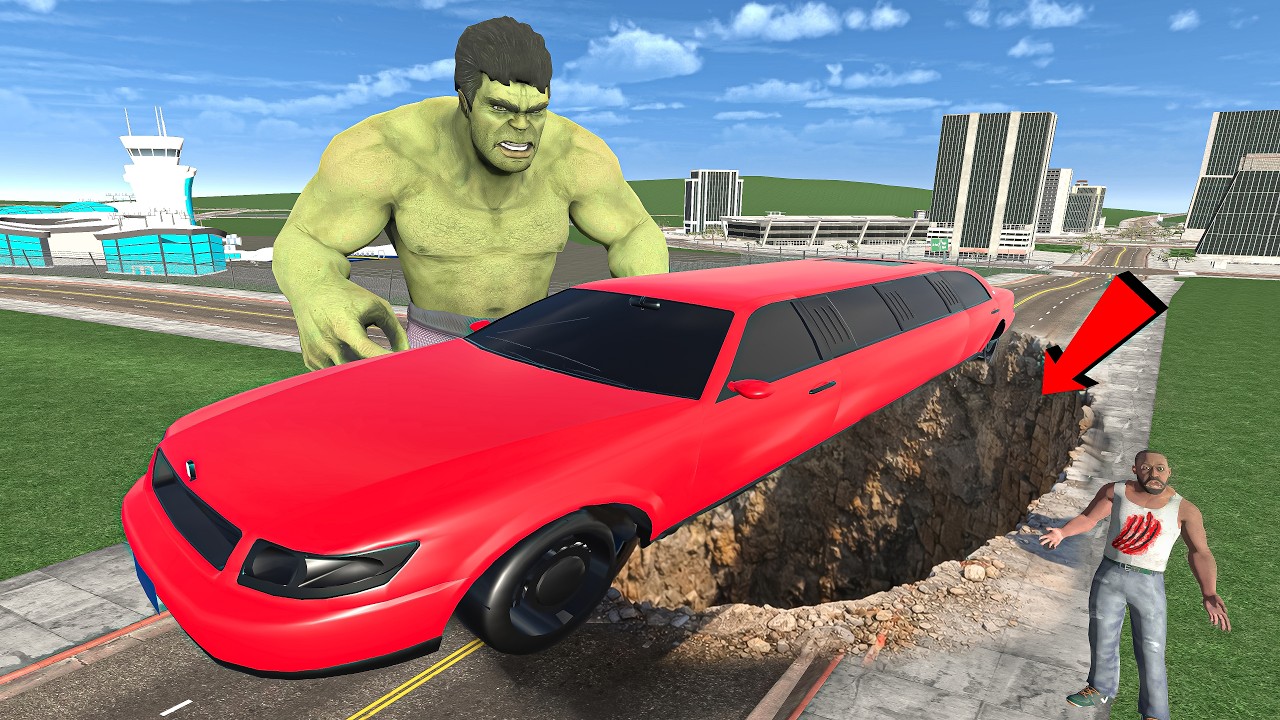 Hulk Longest Car Vs Big Hole In Indian Bike Driving 3d