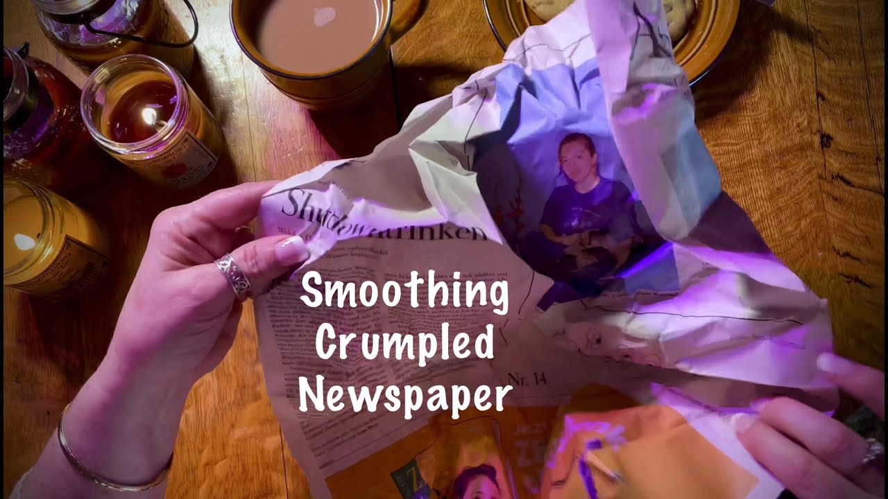 ASMR Smoothing out Newspaper ( No talking) Coffee & cookies/looped 1X