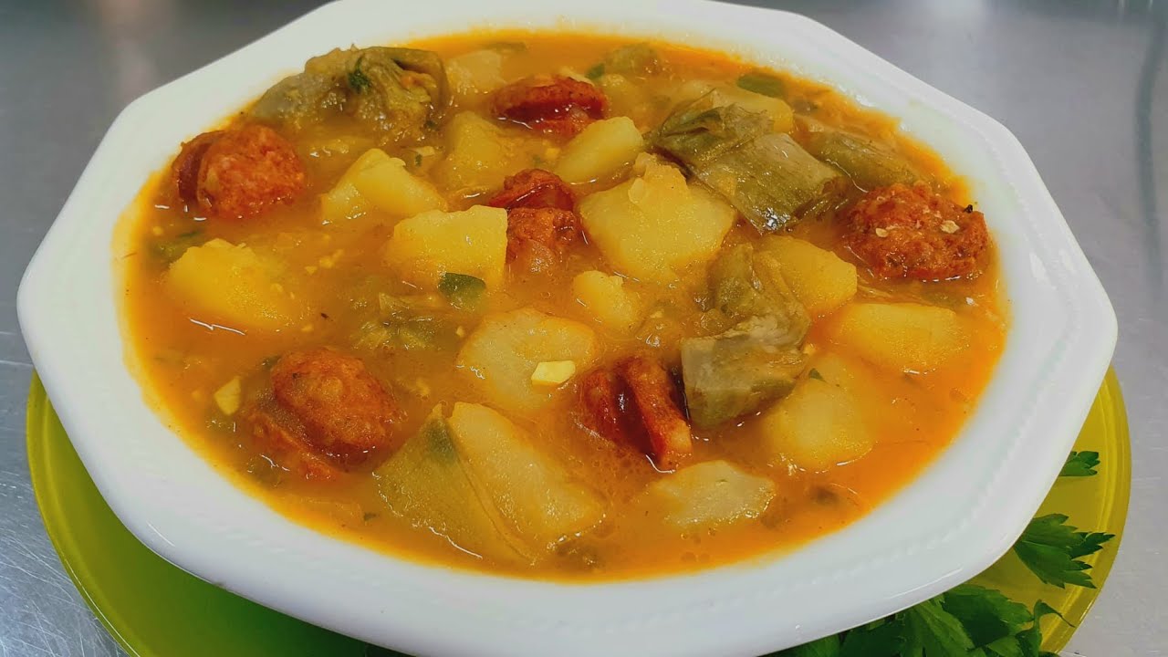 Patatas Estofadas con alcachofas y chorizo el mejor guiso casero.Sabor Artesano