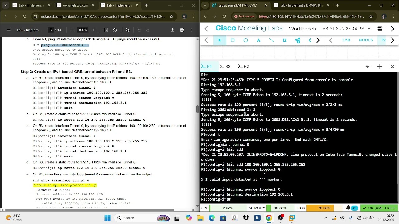 Modul 19 : 19.1.2 Lab - Implement a GRE Tunnel