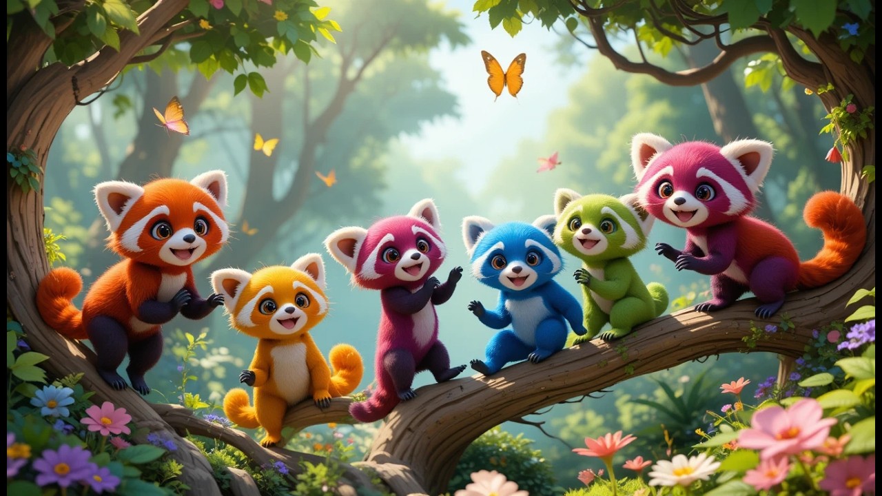 Cinq Petits Pandas Roux Grimpent, Grimpent, Grimpent | Chansons d'Animaux & Éveil des Petits