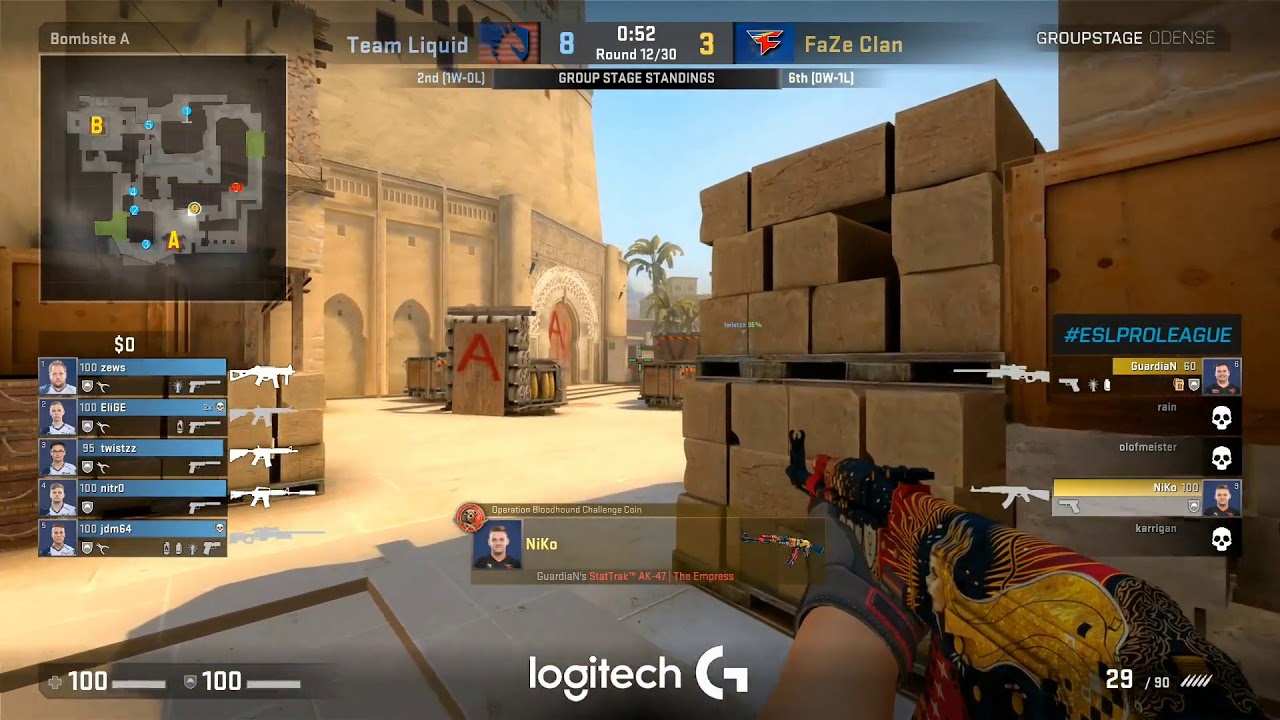 Guardian & Niko Insane 2v5 Clutch (FaZe Clan vs Team Liquid Mirage ESL S6)