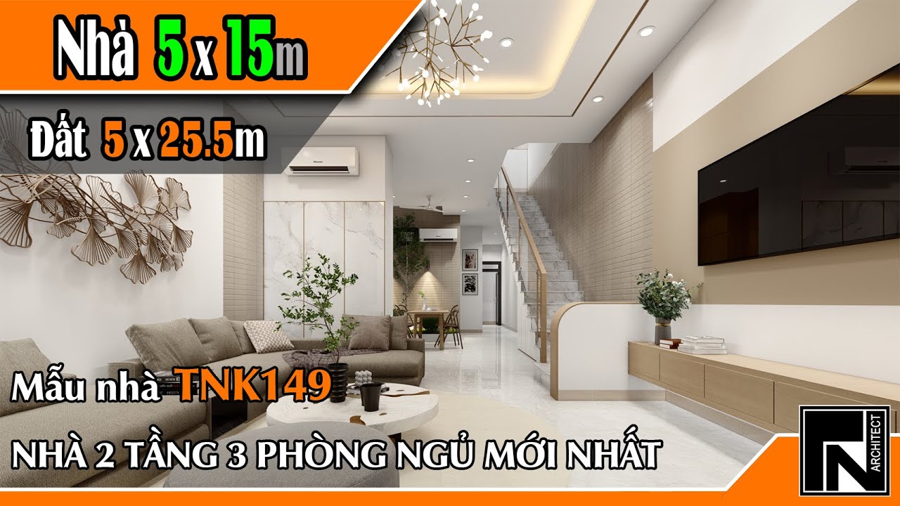 TNK149 - Thiết kế nhà ống 2 tầng 5x15m trên đất 5x25.5m cho anh Kiên tại Hưng Yên