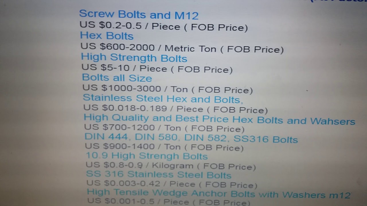 inconel bolts price list