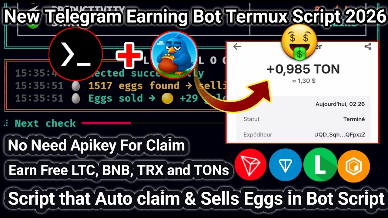 New Telegram Earning Bot Script - Auto Claim & Sell Eggs Via Termux - Earn Free Crypto 2026 💯Legit