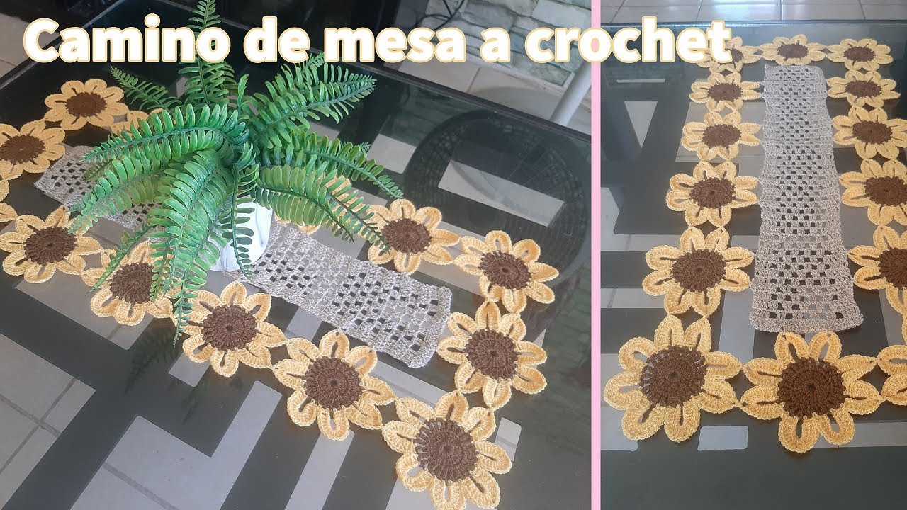 Camino de mesa con girasoles a crochet