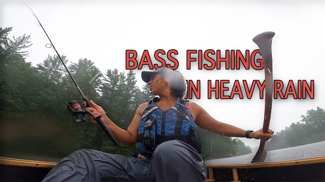 Solo Woman Paddles into Wind and Heavy Rain Storm -  Fishing for Bass & ASMR