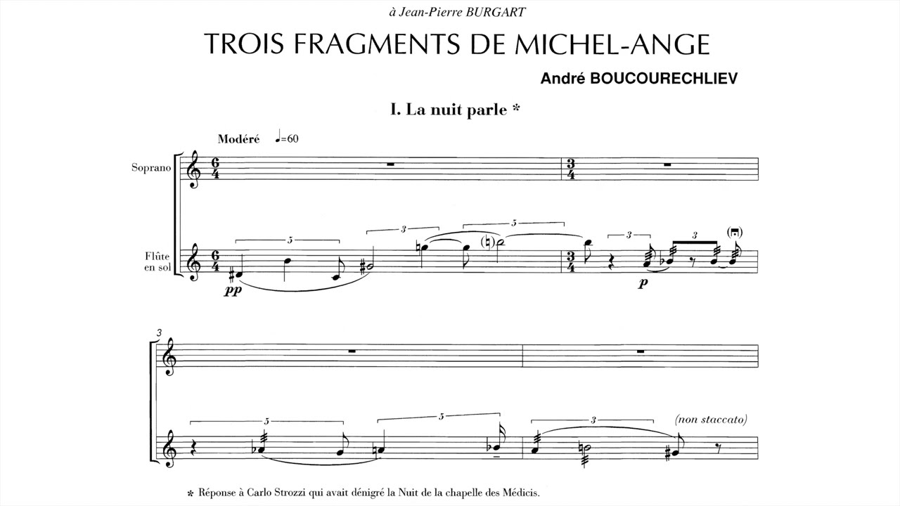 Boucourechliev - Trois fragments de Michel Ange (score)