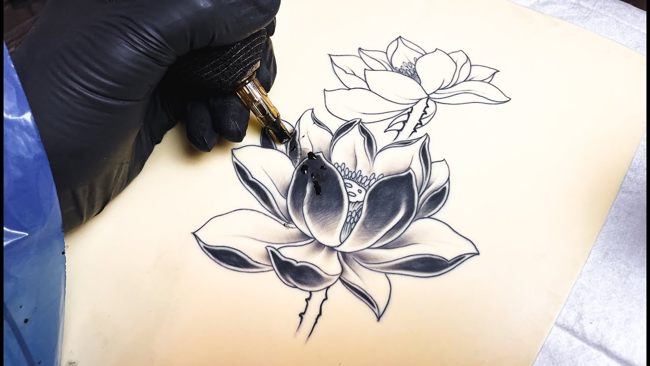 รอยสักดอกบัว เทคนิคลงเส้นและลงเงา เรียนสักออนไลน์ ตัวอย่างวีดีโอสอนVLOG/00 /MIMPTATTOO