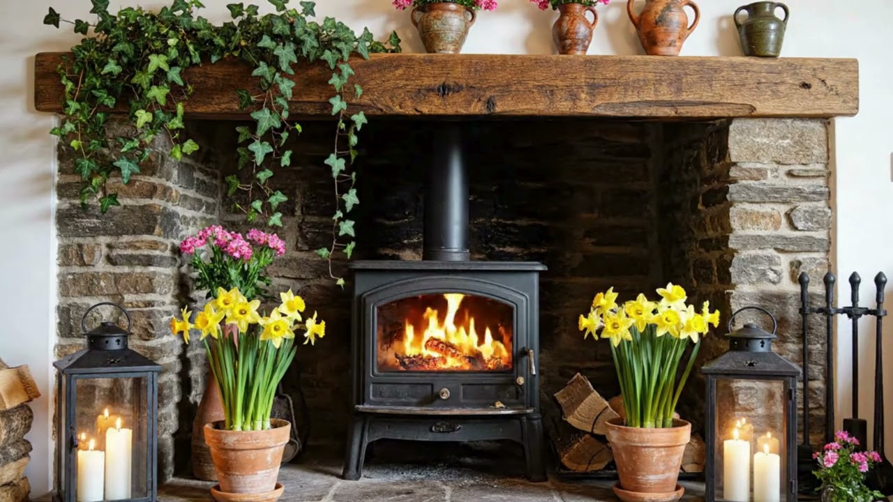 Flower Fireplace Ambience | Cozy Fire, Spring Flowers & Relaxing Crackling Sounds