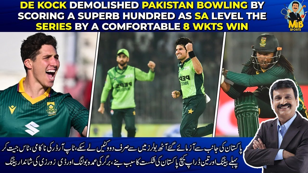 De Kock demolished Pak bowling by scoring a superb 100 as SA level the series by a comfortable win
