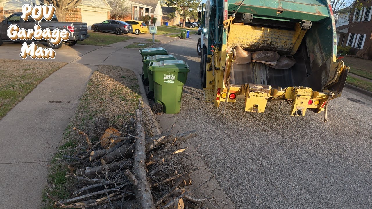 Trash Truck Yard Waste Pickup | Garbage Man POV | 4K Full UHD