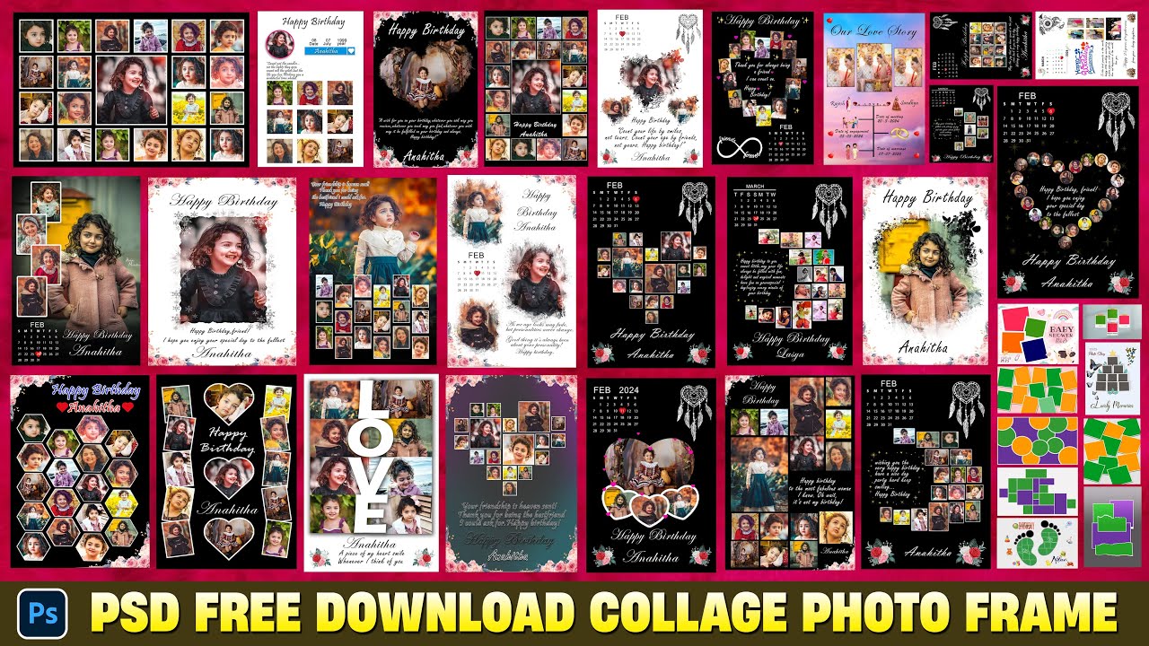 Лучшие бесплатные шаблоны фотоколлажей PSD 2025 | Индивидуальный коллаж-календарь с фоторамкой PS...