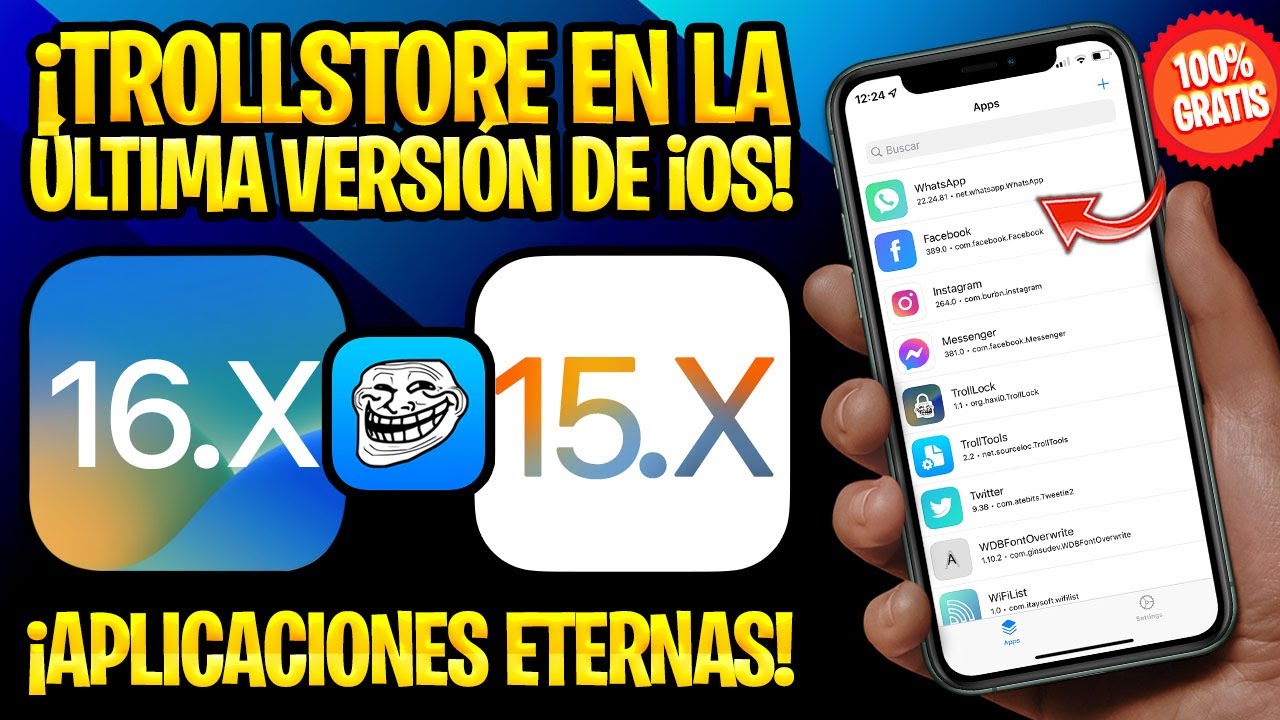 TUTORIAL SIN PC ✅ TROLLSTORE EN TODAS LAS VERSIONES DE iOS 16 y 15 (TrollStore Helper)