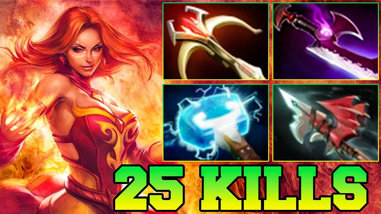 Ultra Kill + 25 Kills Lina Dota 2 Solo Carry !! Lina Dota 2 Carry SafeLane Build Gameplay Guide 7.41