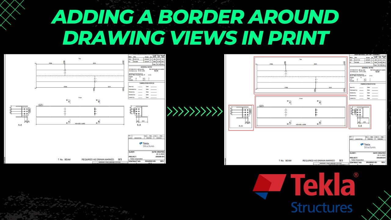 Adding a border(frame) around drawing views in print in Tekla Structures