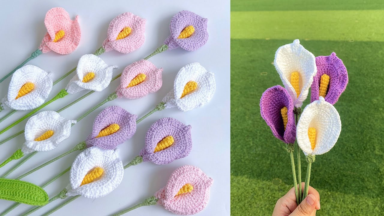 Crochet Calla Lily Flowers || Học móc len Hoa Rum