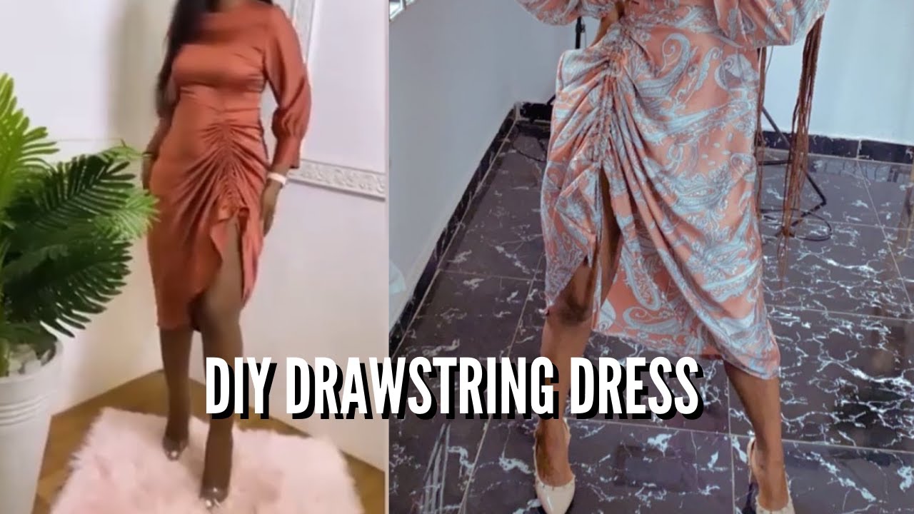 LEARN HOW TO MAKE DRAWSTRING DRESS WITH BISHOP SLEEVE FOR BEGINNERS| DIY RUCHED DRESS