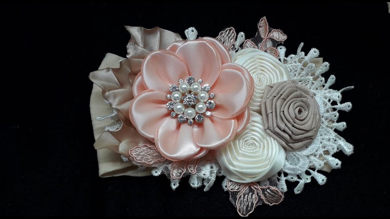 Como hacer una Tiara con Flores faciles de liston Raso 1 cara, Flores FAciles Cinta RAso
