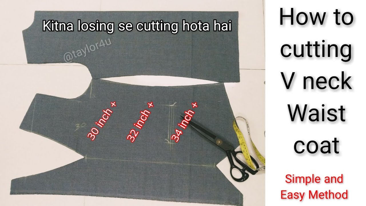 How to cutting V neck Waist Coat | V shape Half coat cutting