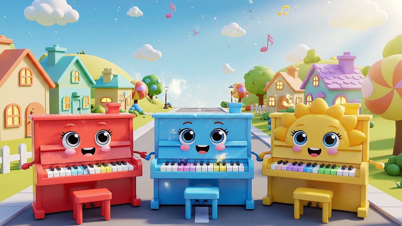 Tres Pequeños Pianos de Juguete Toca Toca | Canción de Instrumentos Musicales
