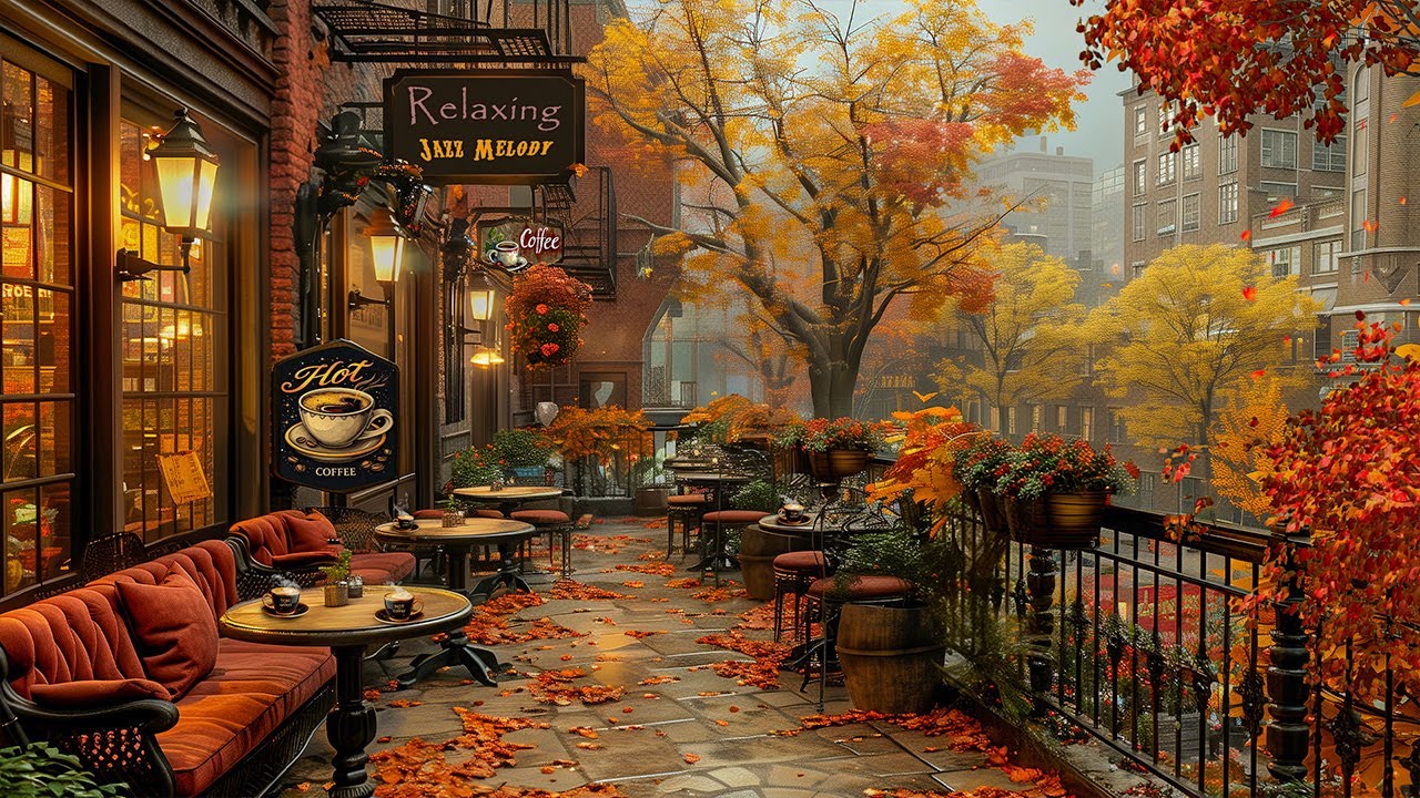 Soft Autumn Jazz Music 🍂 Soothing Morning Vibes for Relaxed State of Mind ~ Rooftop Cafe Outdoor