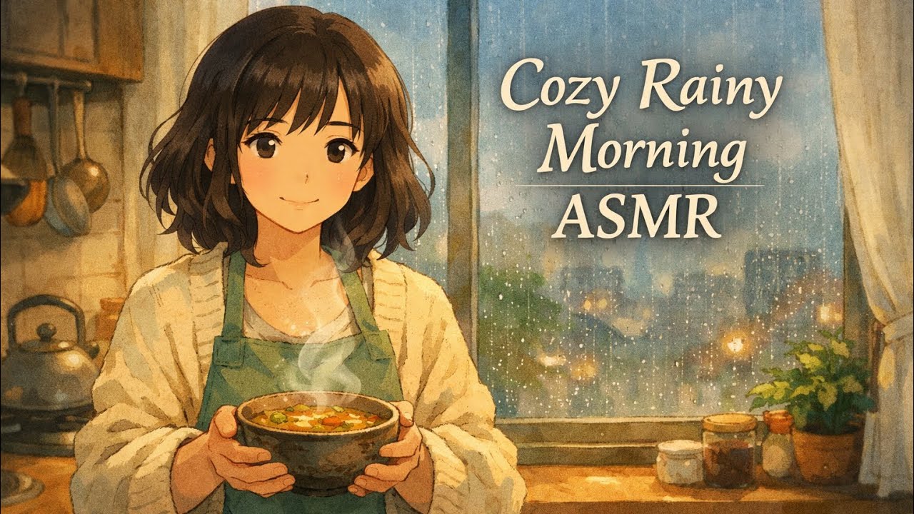 Cozy Rainy Morning ASMR | Ghibli-Style Cooking & Peaceful City Vibes