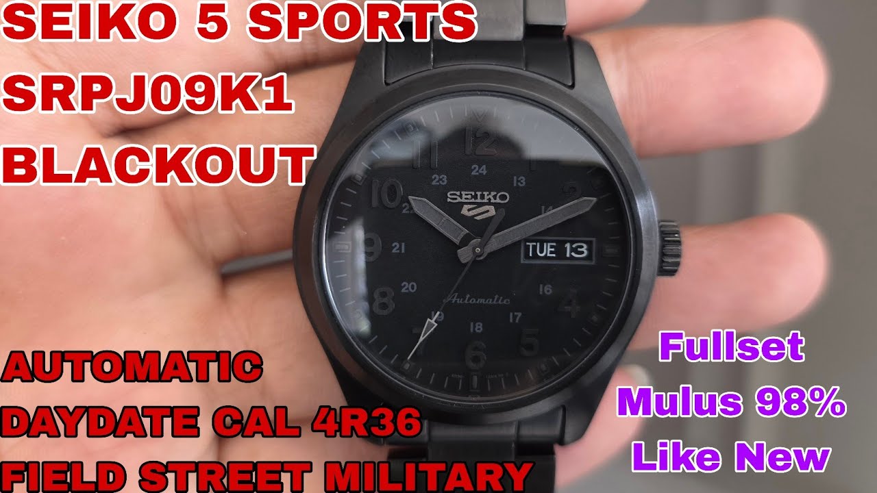 SOLD SEIKO 5 SPORTS SRPJ09K1 FIELD STREET MILITARY BLACKOUT AUTOMATIC LIKE NEW FOLLOW IG LakoneWatch