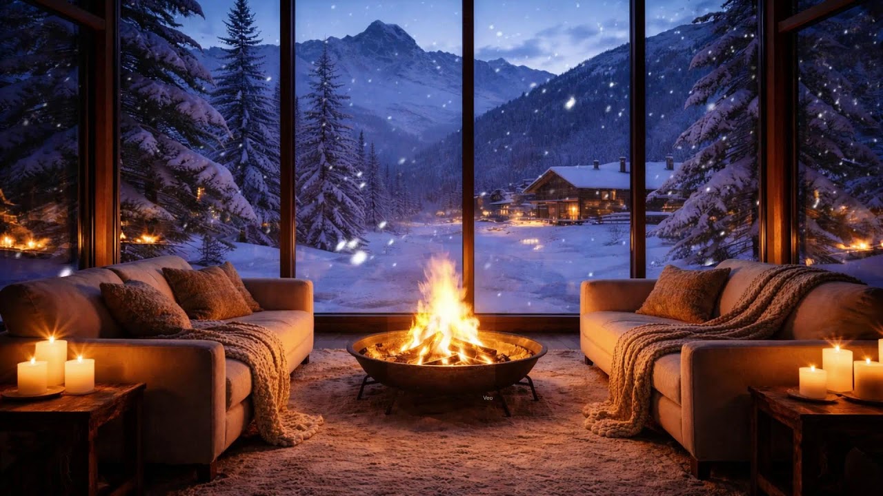 Christmas Fireplace Crackling 🔥 Snowfall Sounds for Deep Sleep