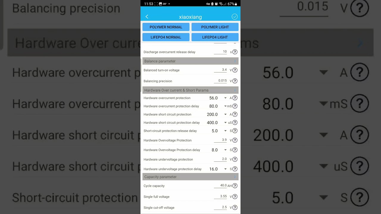 72v LifePo4 50ah CATL battery XiaoXiang BMS Settings
