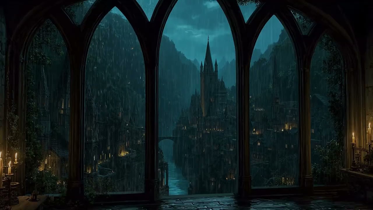 Soothing Rain and Thunder at the Castle Window for Deep Sleep, Study Focus & Meditation