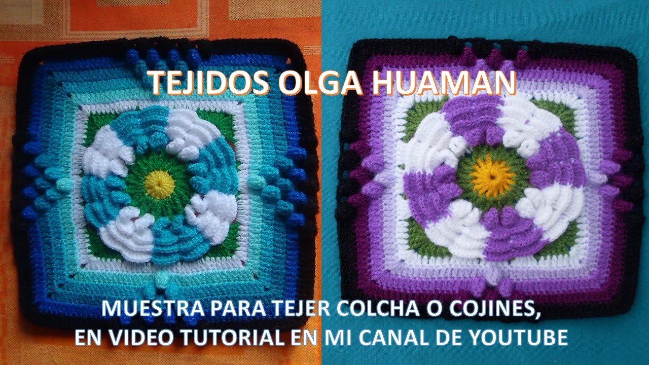 Cuadrado con flor de dos colores tejido a crochet para colcha paso a paso video 1