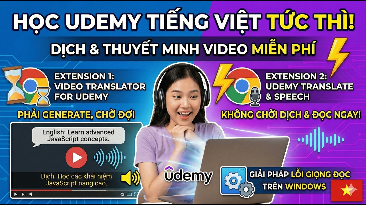 Cách học Udemy bằng tiếng Việt | Dịch & Thuyết minh Video tức thì (2026)